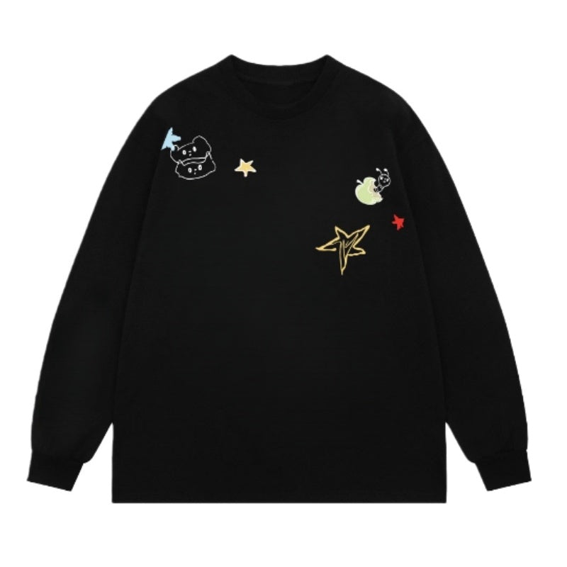 Chic And Versatile Patterned Black Sweatshirt