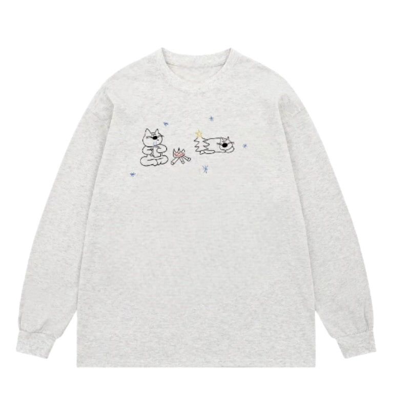 Retro-Style Fun Printed Grey Sweatshirt